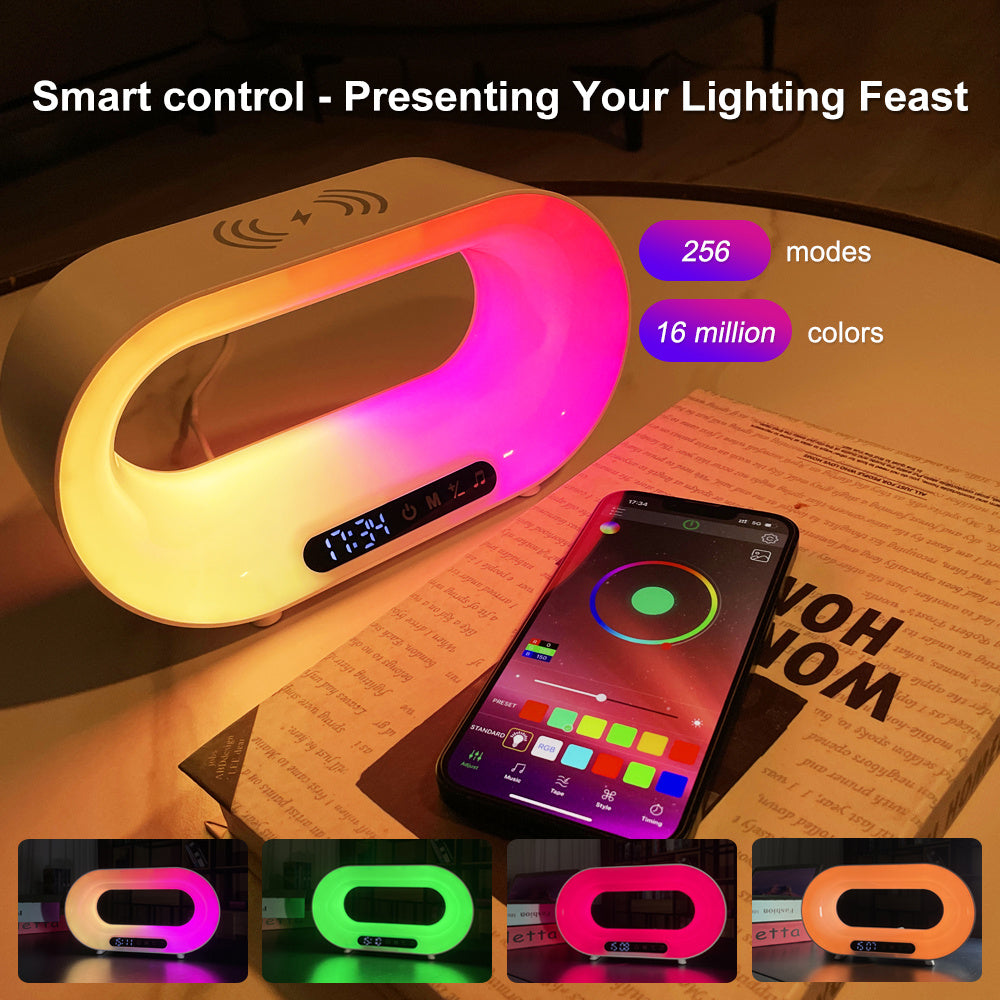 Reveille matin, chargeurs sans file, speakers Bluetooth,3 en 1 ceci est parfait pour vous aider à décompresser le soir avant d’aller dormir ou même le matin !!!
